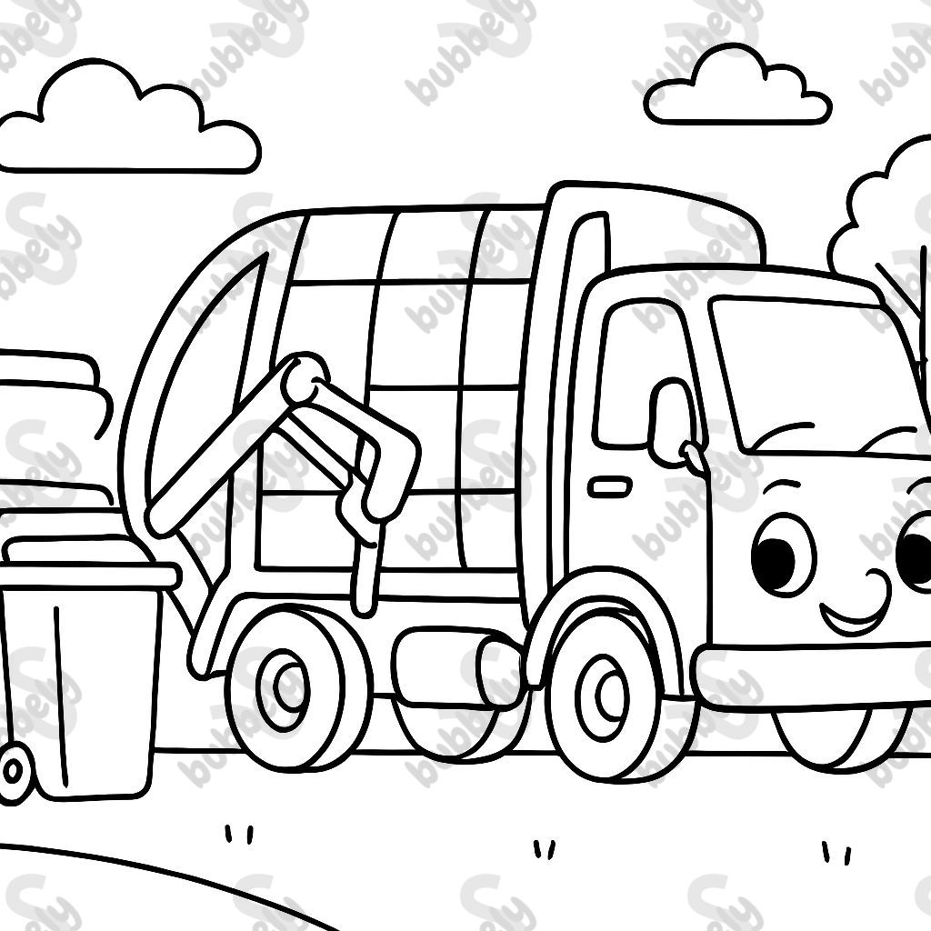 A trash truck picking up trash bins. A trash truck picking up trash bins.