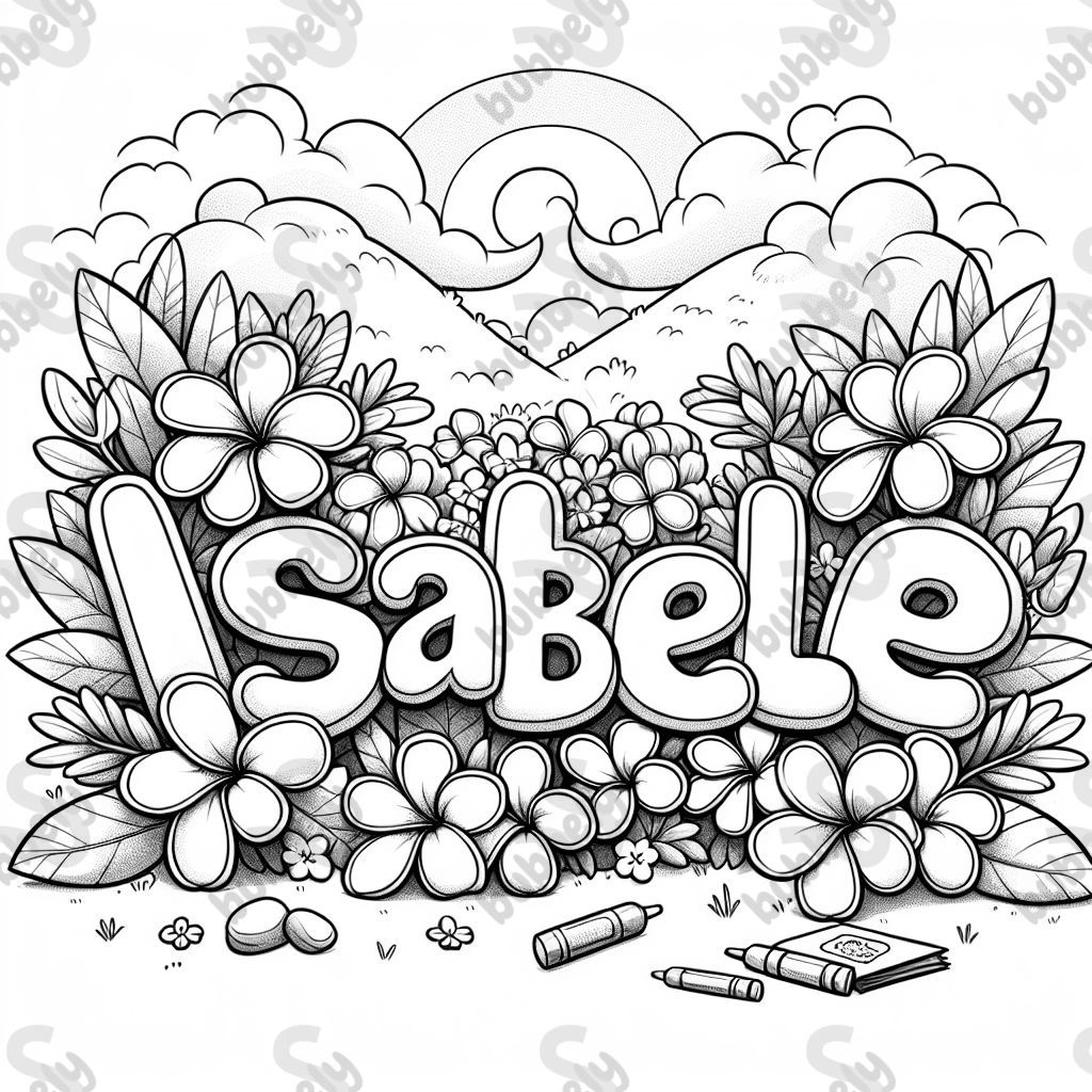 The name Isabelle surrounded by plumerias