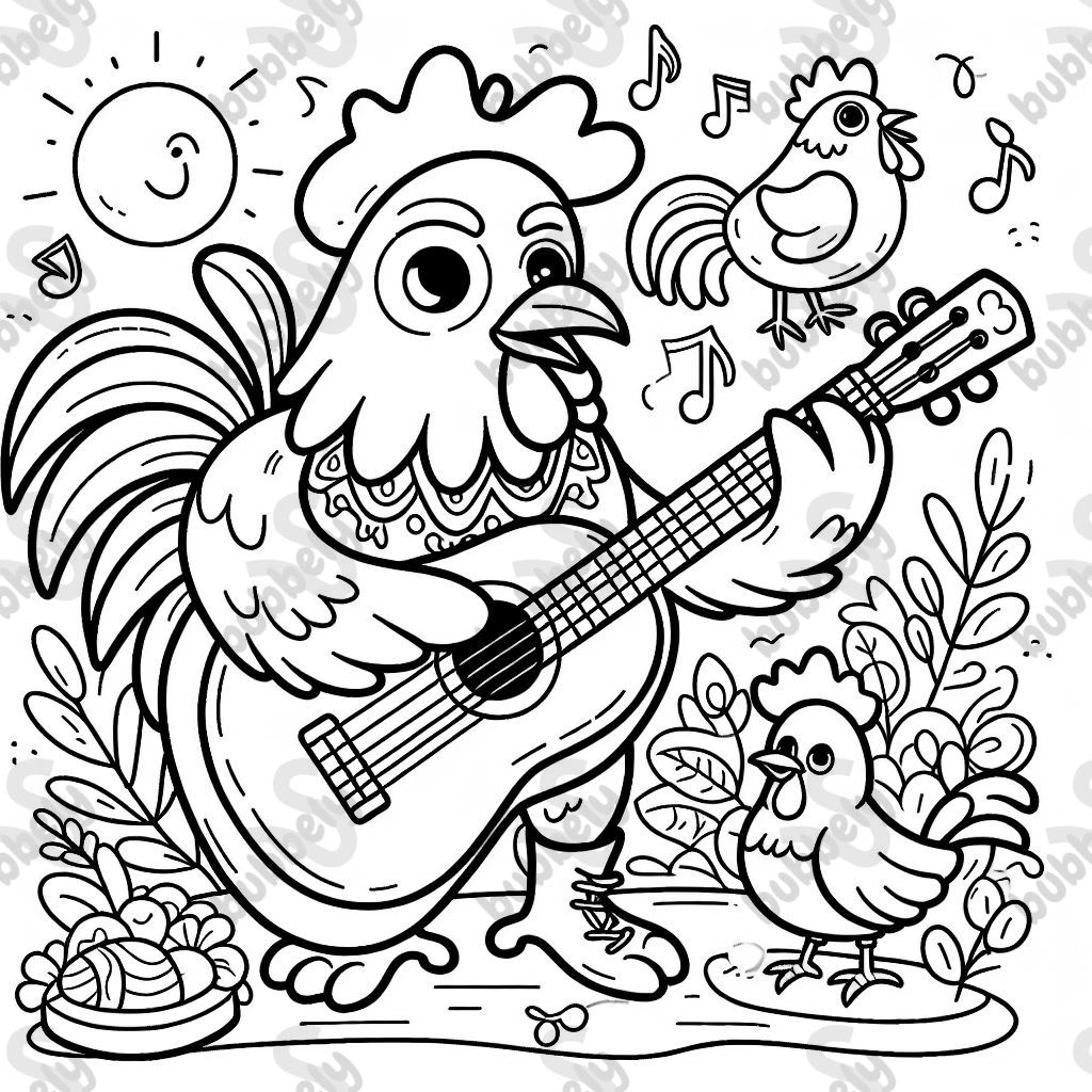 un gallo con guitarra.