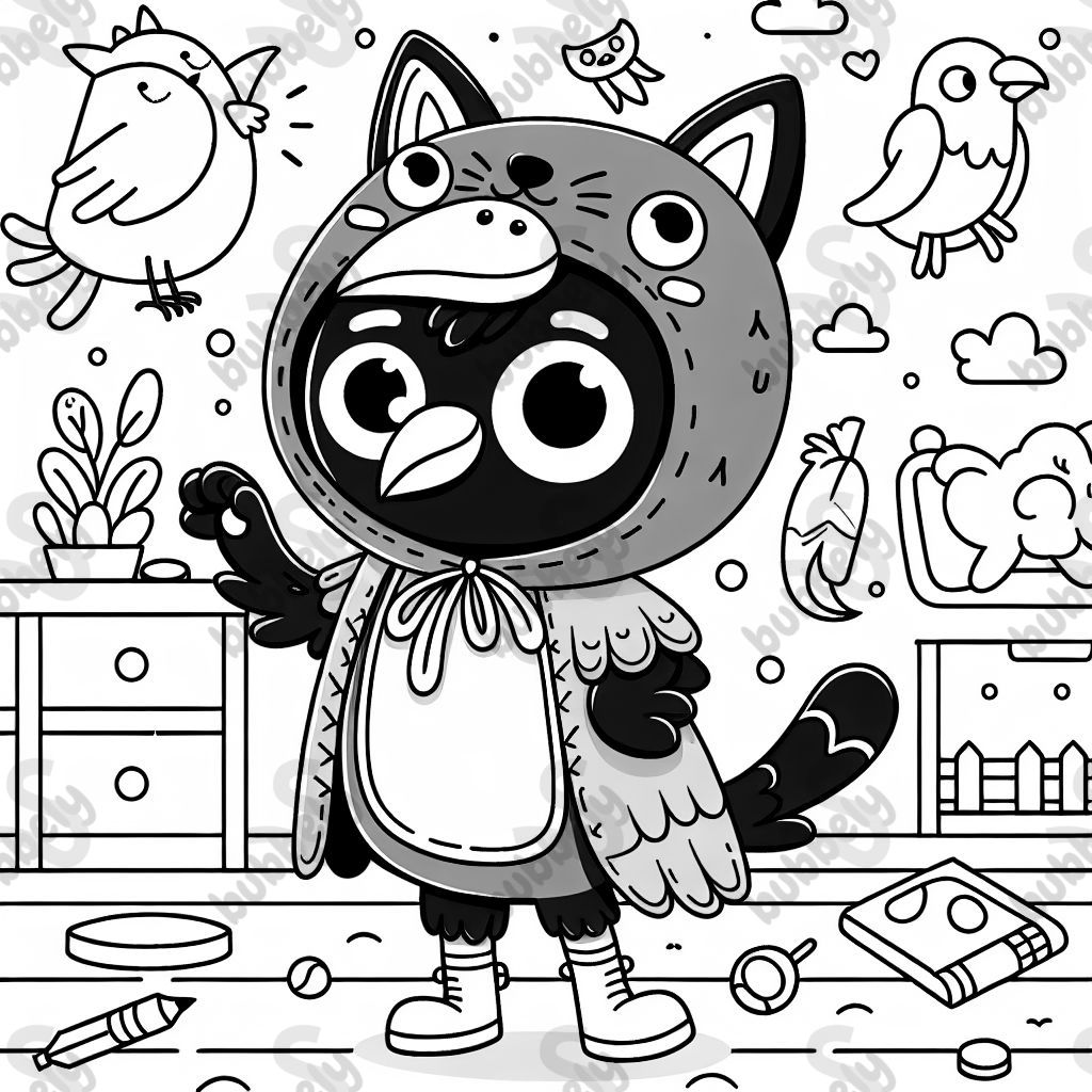 a crow in a cat costume