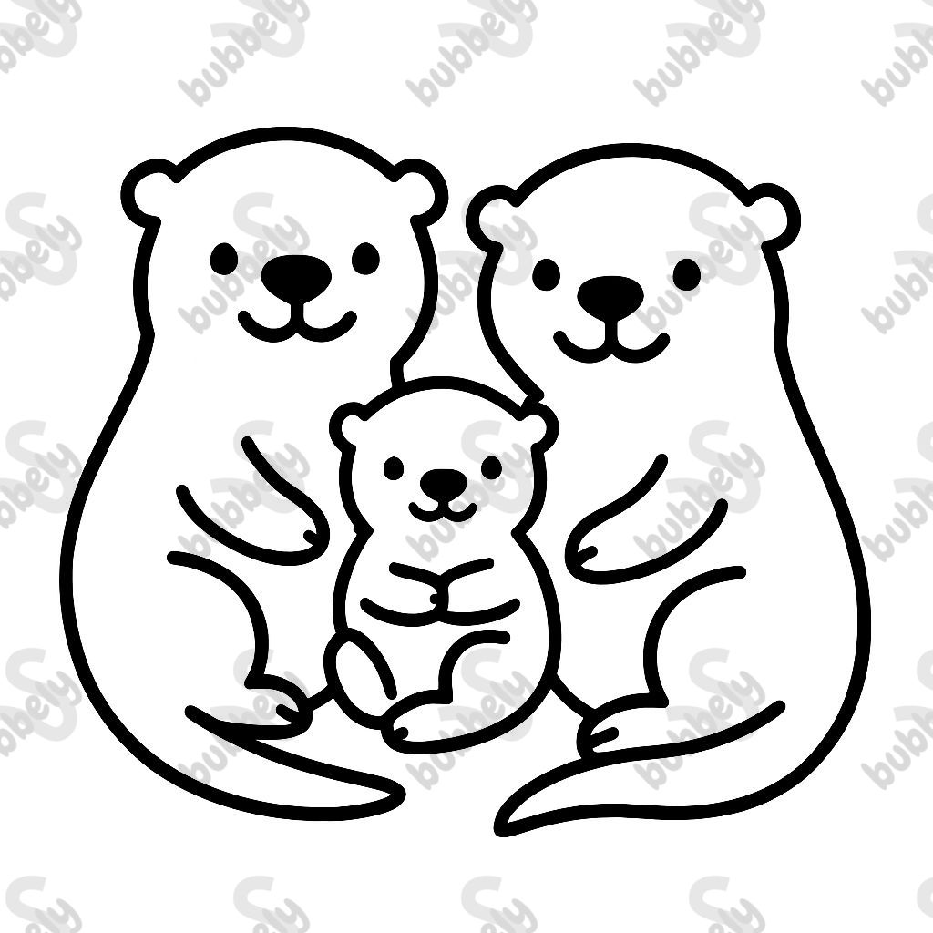 A mama, dada, and baby otter.