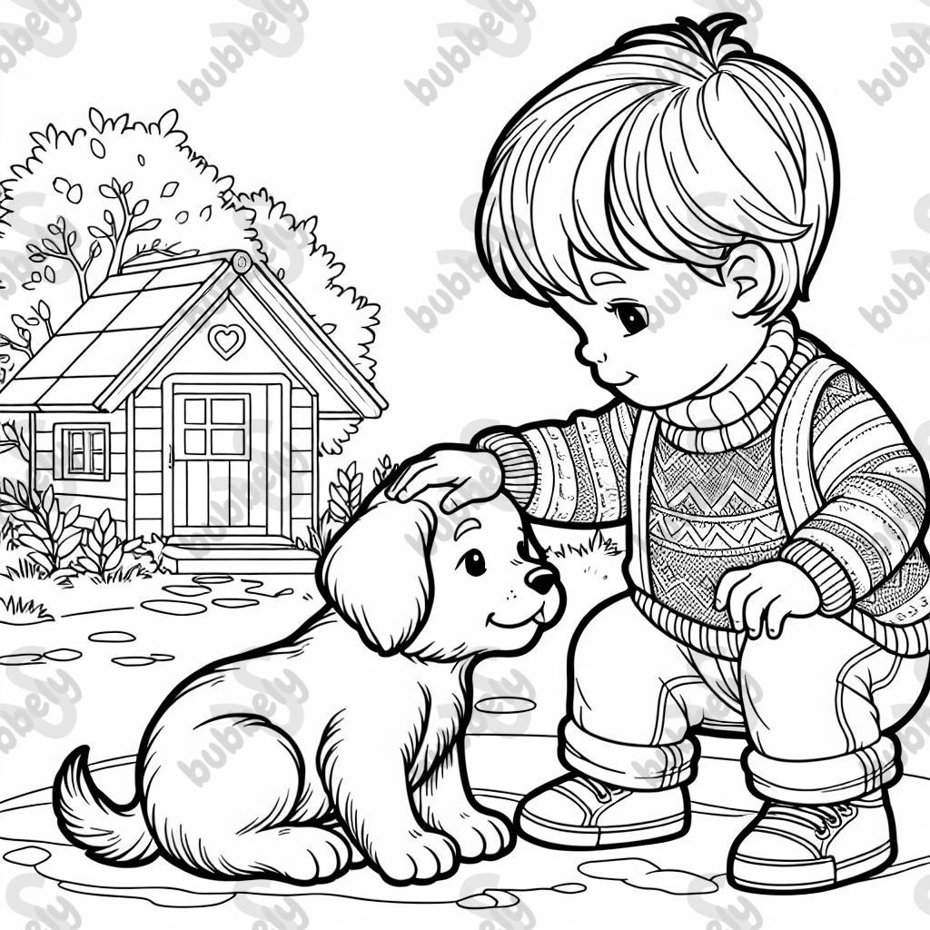 Toddler boy petting a dog
