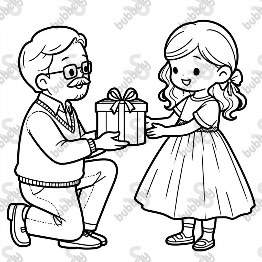 Onkel und Tante überreichen kleinem Mädchen ein geschenk