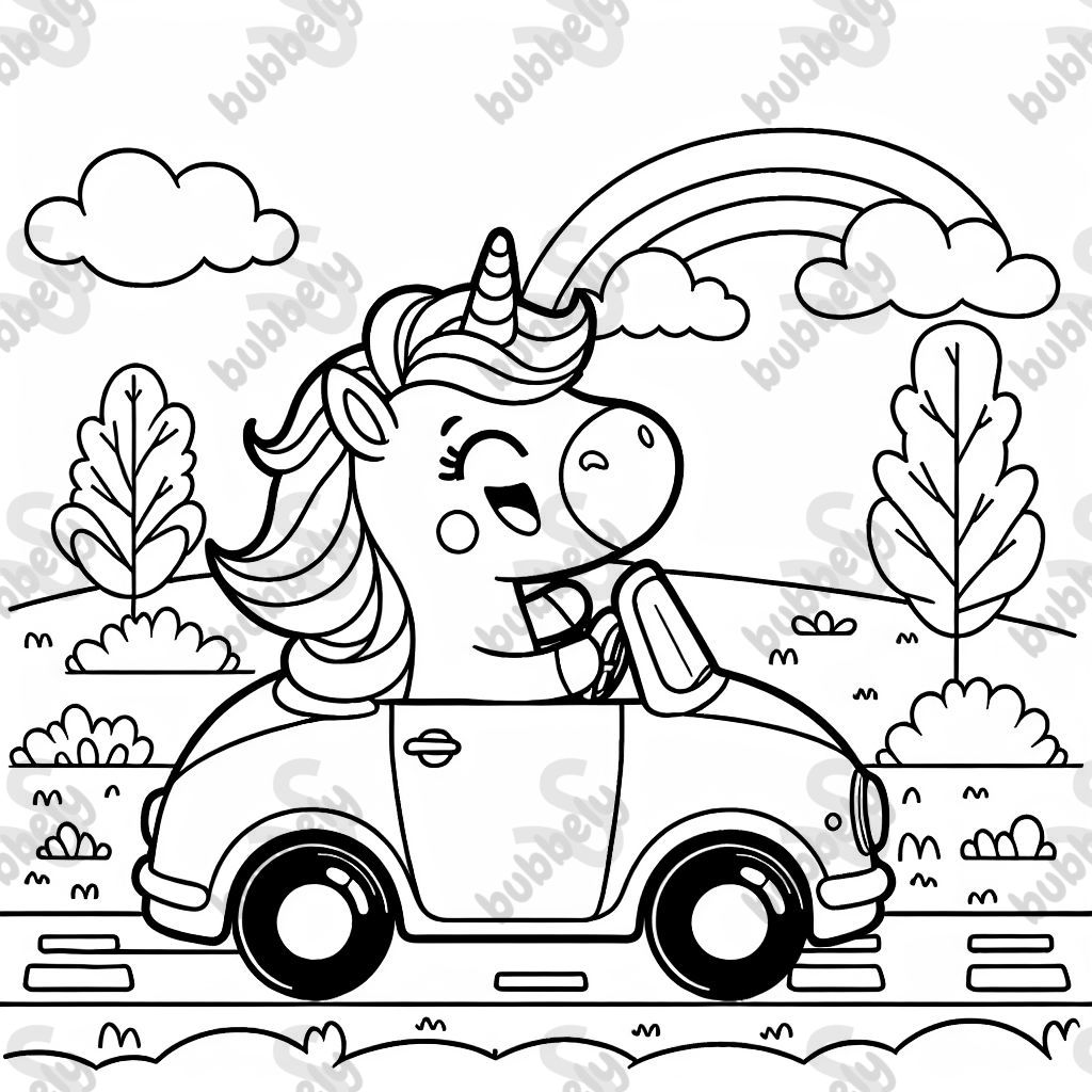Unicorn driving a car