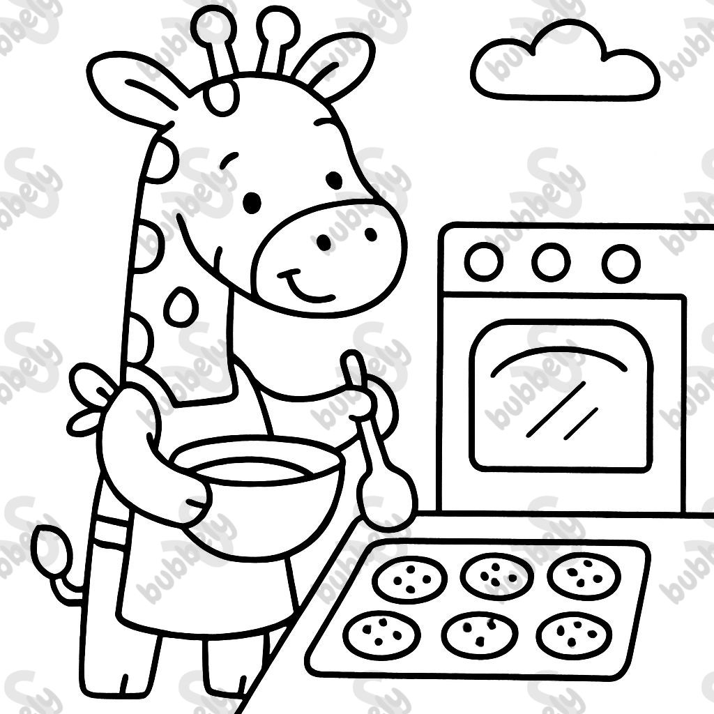 Giraffe baking cookies