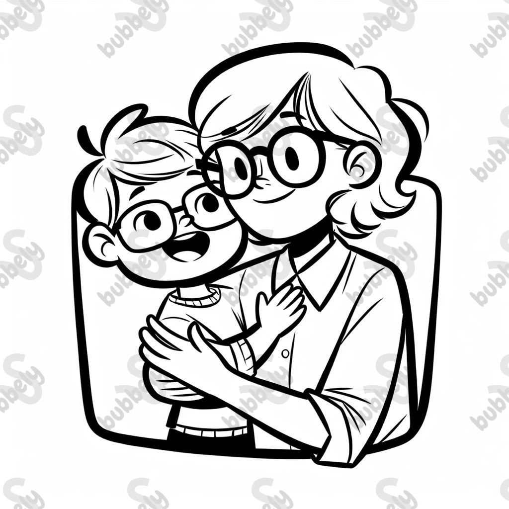 A young boy hugging his aunt who has glasses.