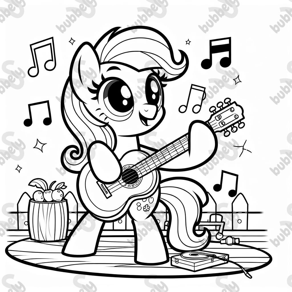 Un poney qui joue de la guitare