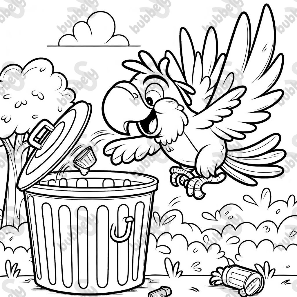 crazy parrot in the trash can causing trouble 