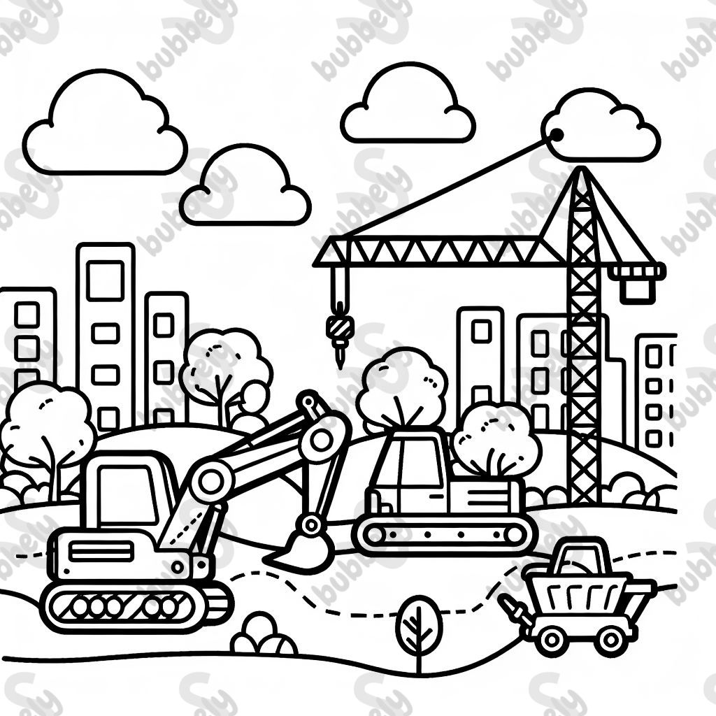 Baustelle mit Bagger und Kran