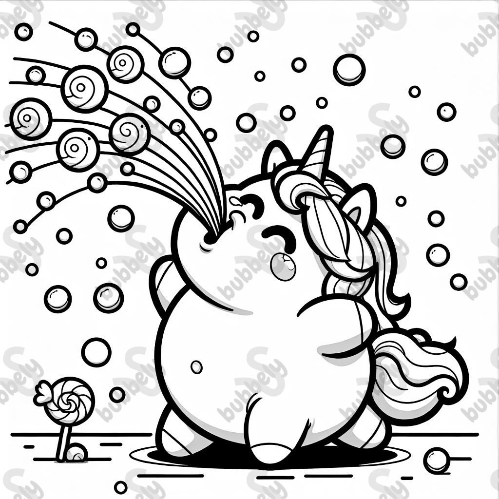 ein dickes Einhorn, das smarties spuckt