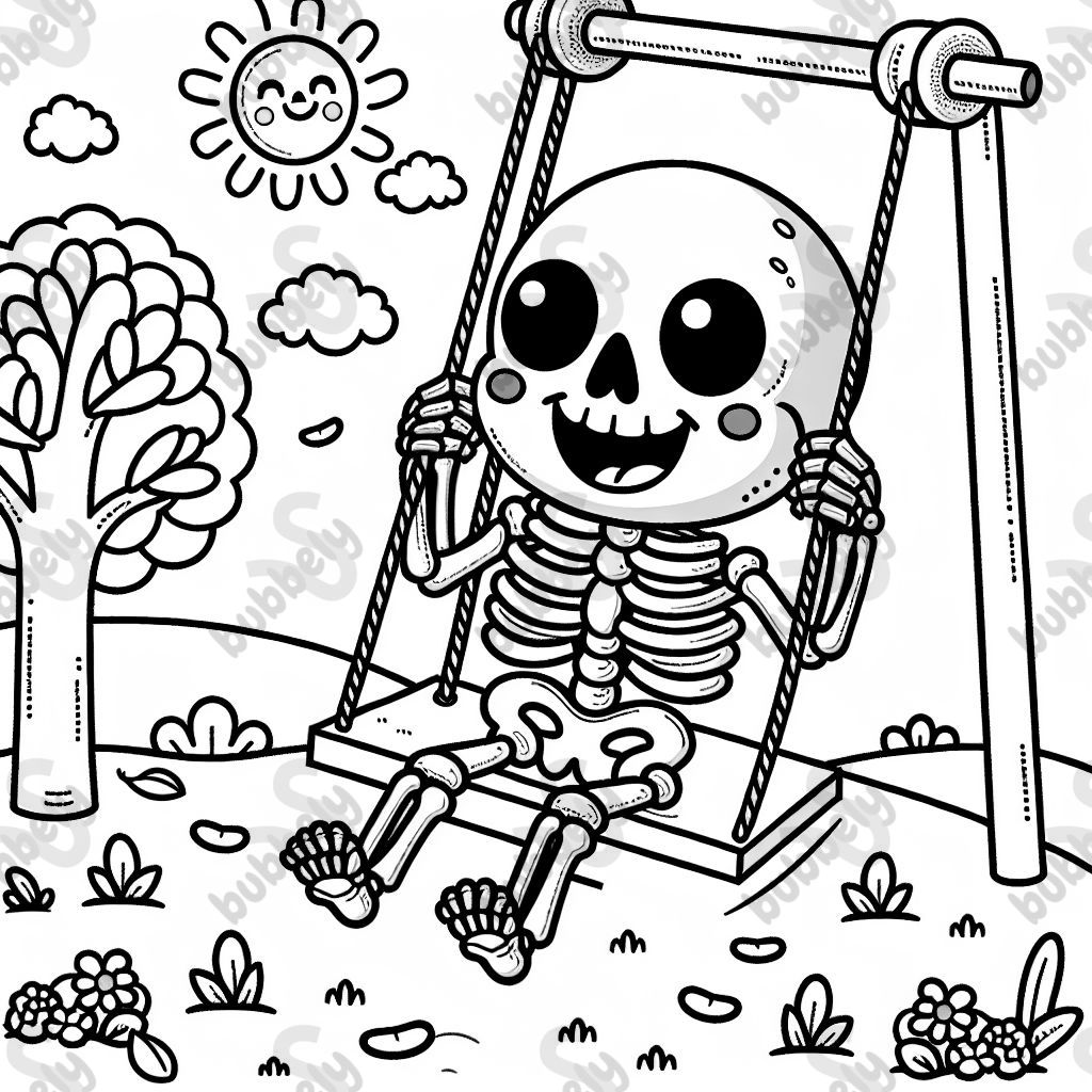 A skeleton on a swing