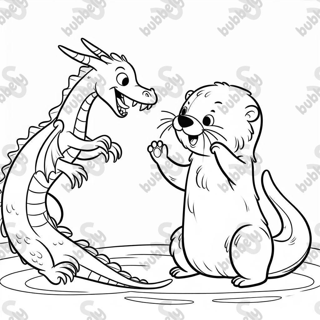 otter fighting a dragon
