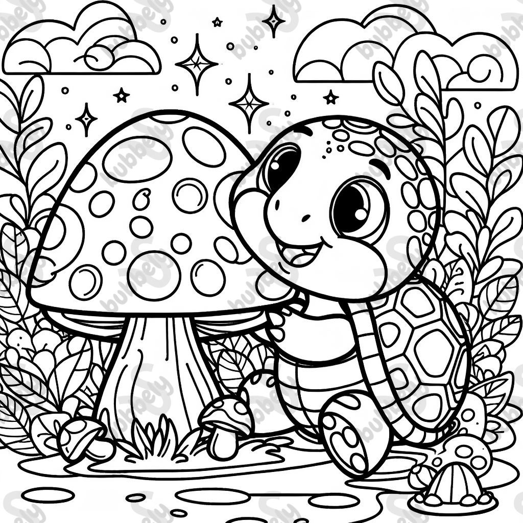 A turtle earing mushroom