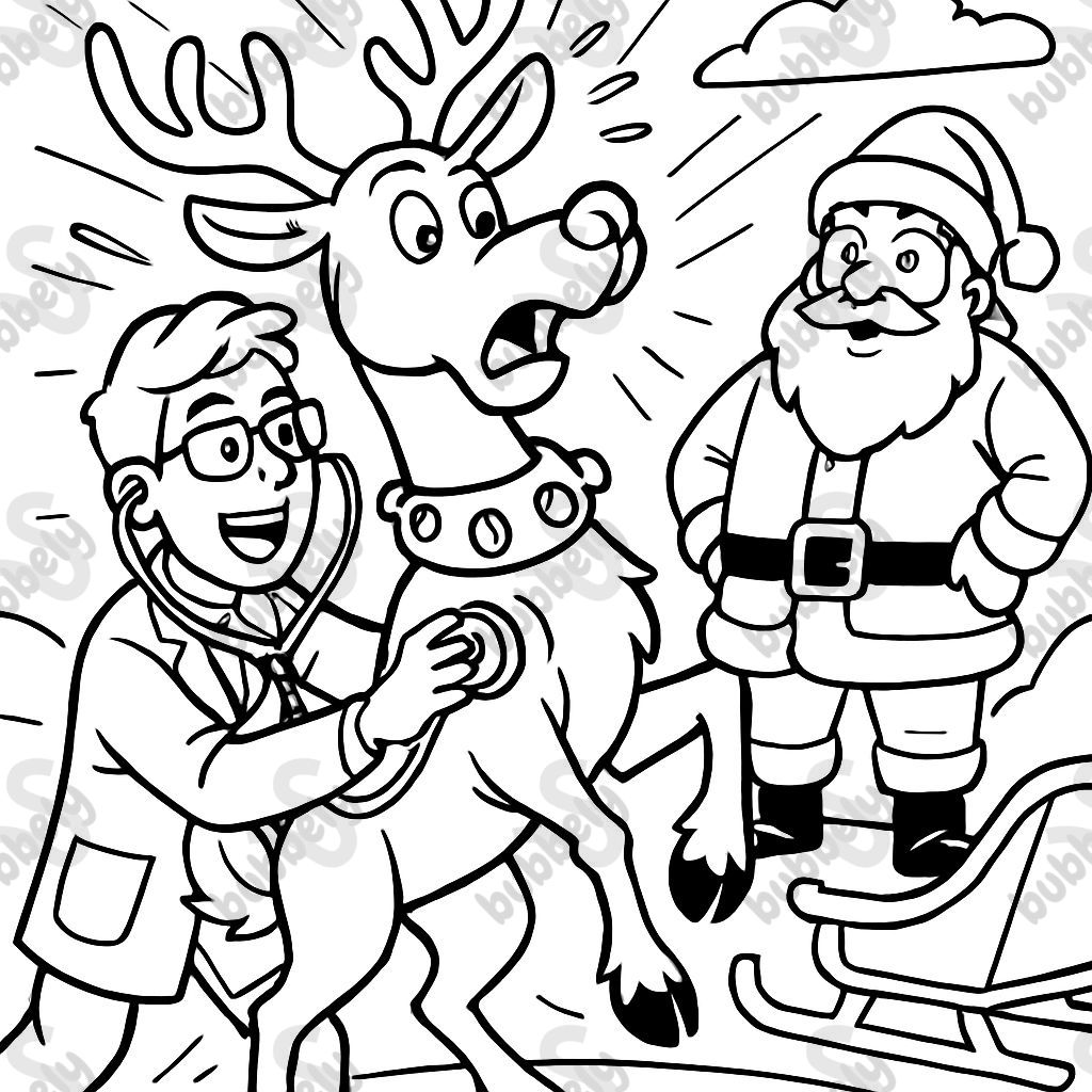 Un vétérinaire examinant les renne du Père Noël.