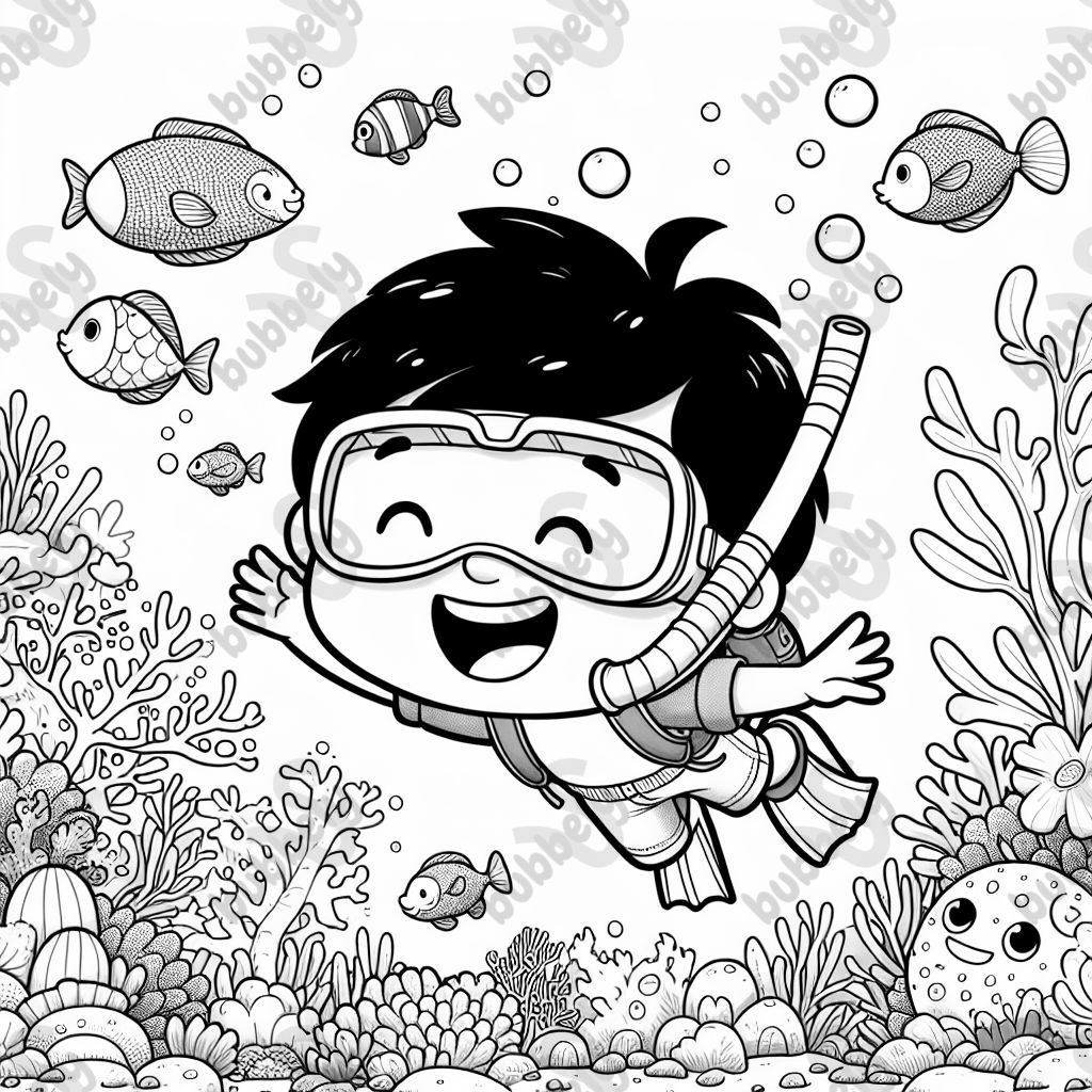 Little boy snorkeling a reef in search of bananas