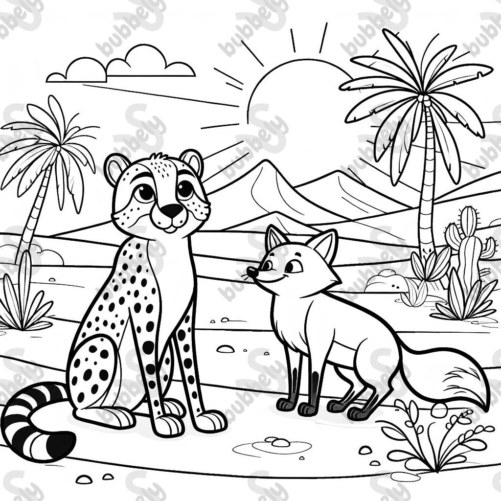 ein Gepard und ein Wüstenfuchs in der Wüste