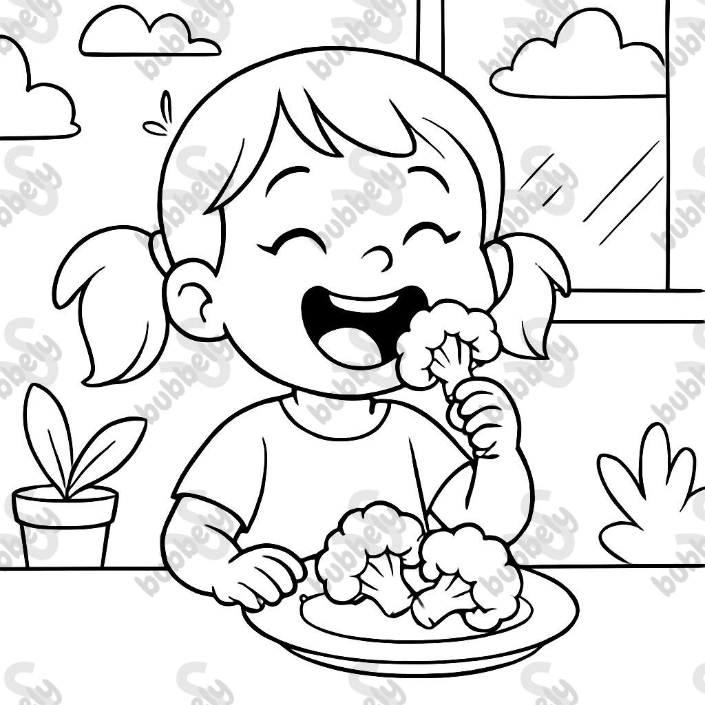 Fille de 3 ans mange des brocolis