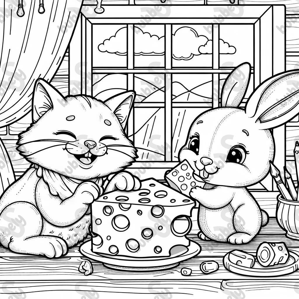 un chat et un lapin qui mangent du fromage un chat et un lapin qui mangent du fromage