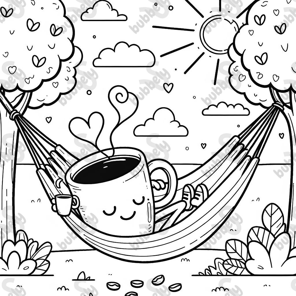 einen Kaffee in einer Hängematte, der einen Kaffee trinkt