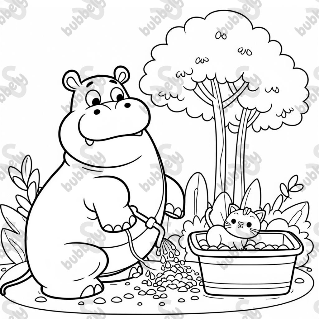 a hippo cleaning the cat litter box a hippo cleaning the cat litter box