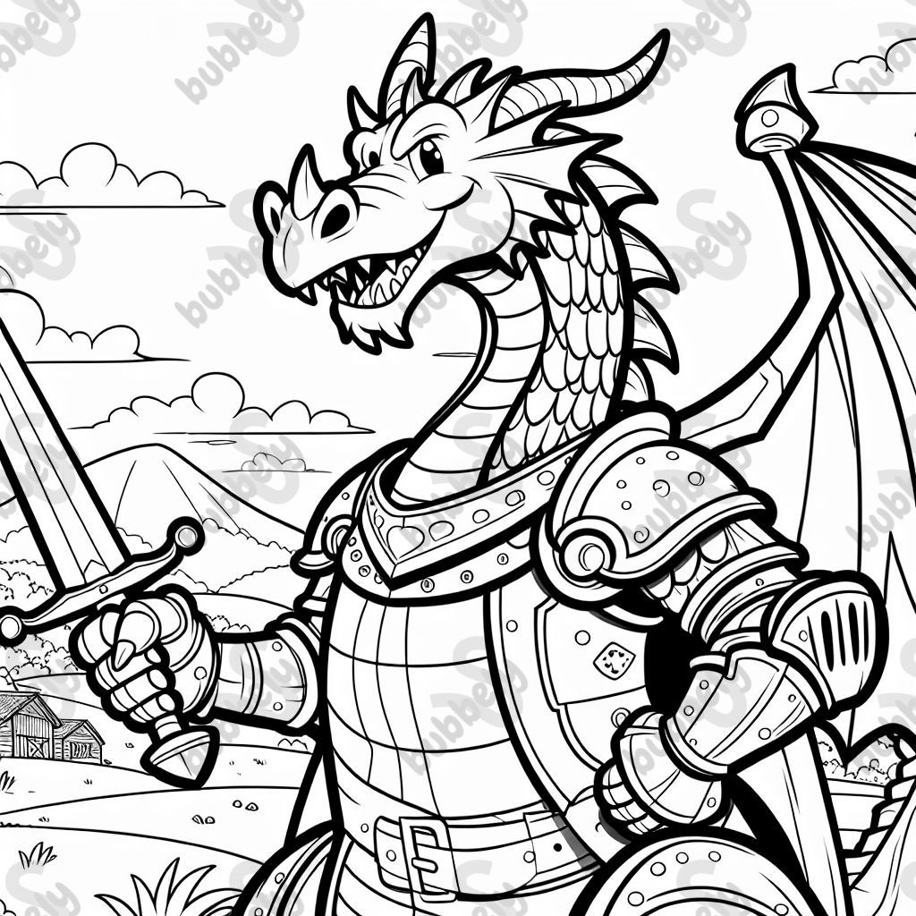 un dragon en armure de chevalier.