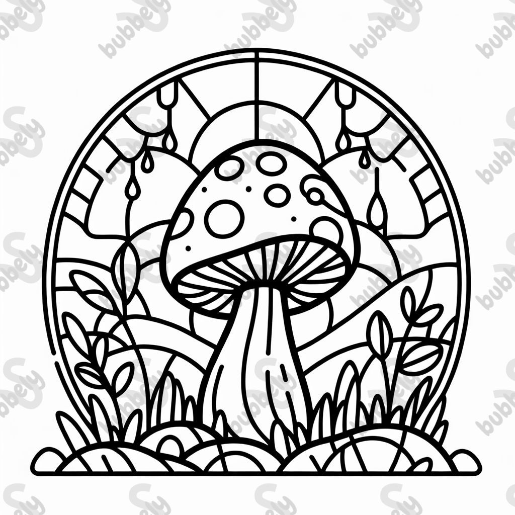 mushroom in stained glass window