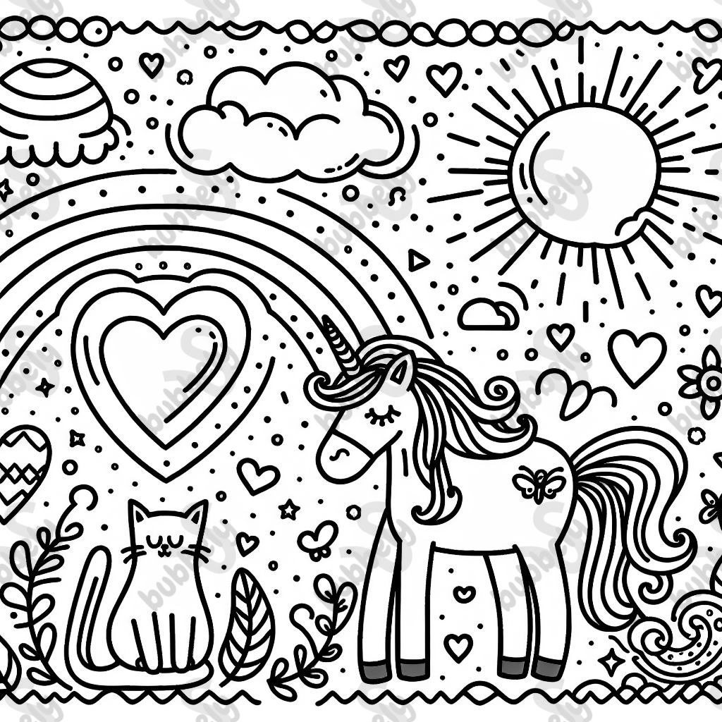 Unicorn, a heart and a cat