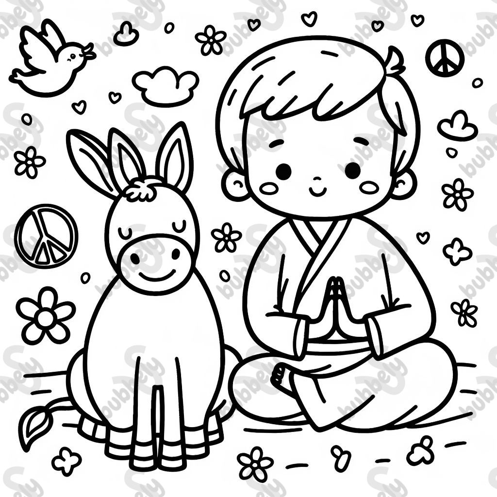 Peace is a state of harmony and tranquility. This drawing features images associated with the theme of peace.