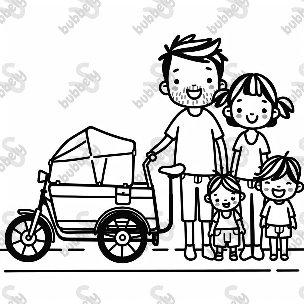 A family next to a cargo bike