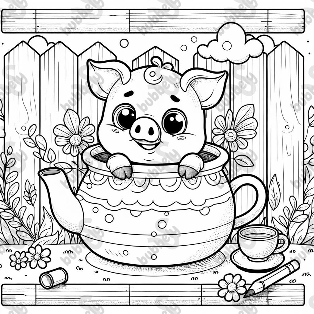 A cute pig peeking out of a teapot