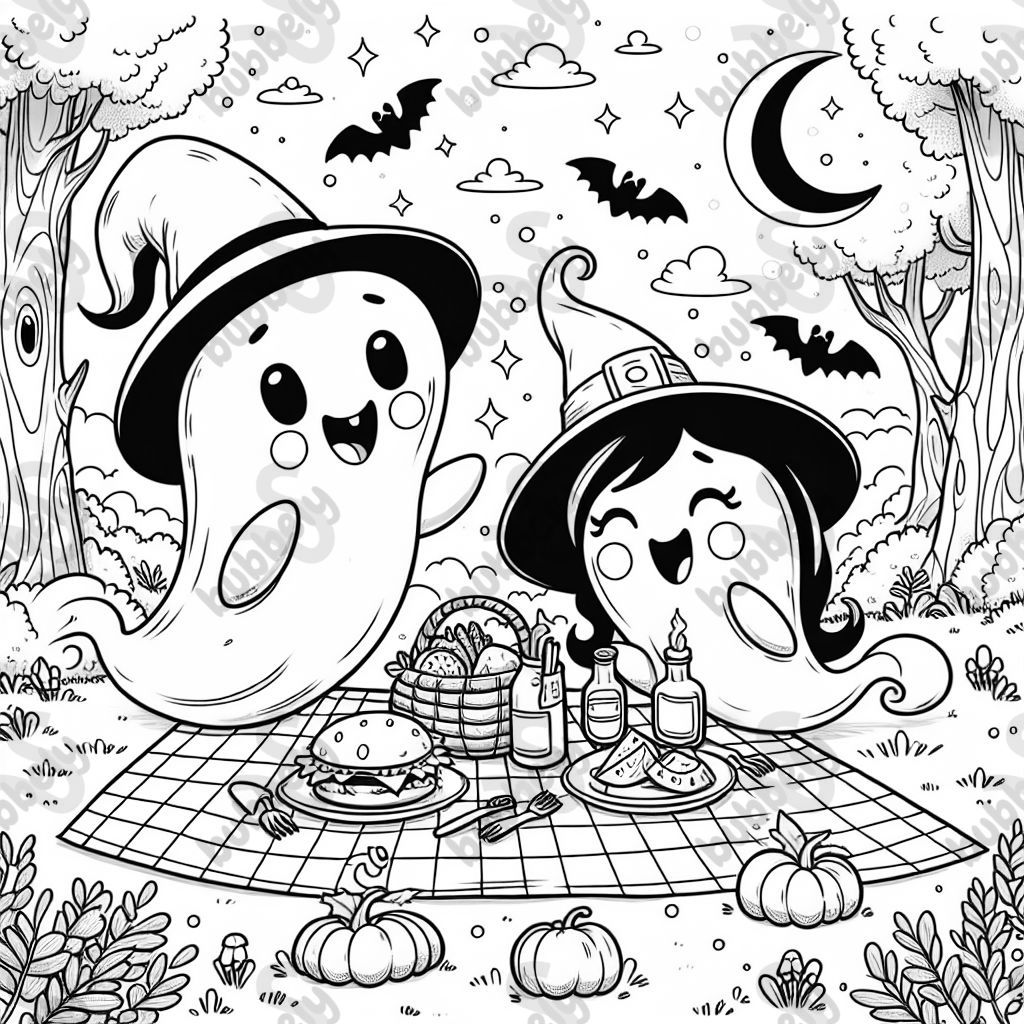 A ghost having a picnic with another ghost