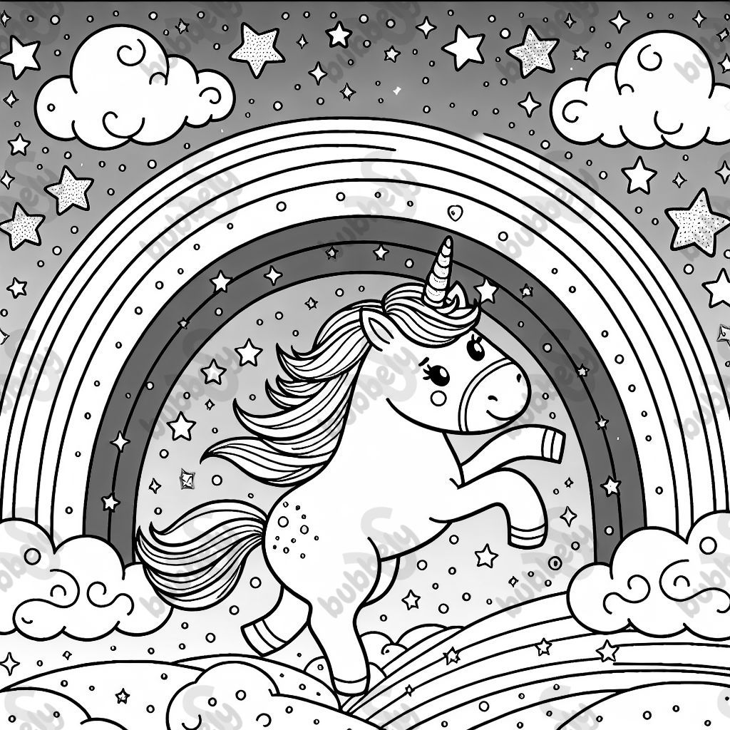 unicorn with rainbow and stars