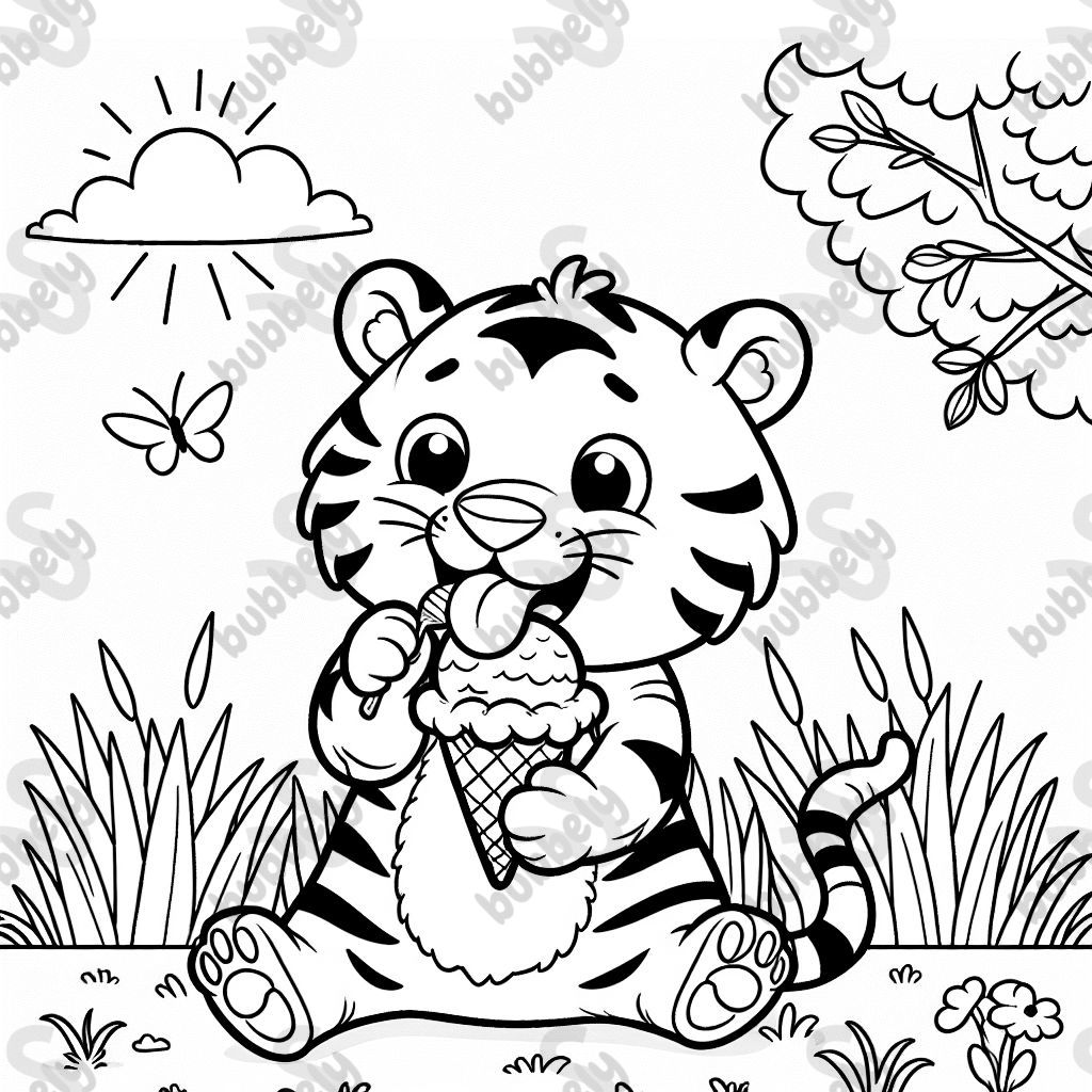 a tiger eating ice and sitting in the grass