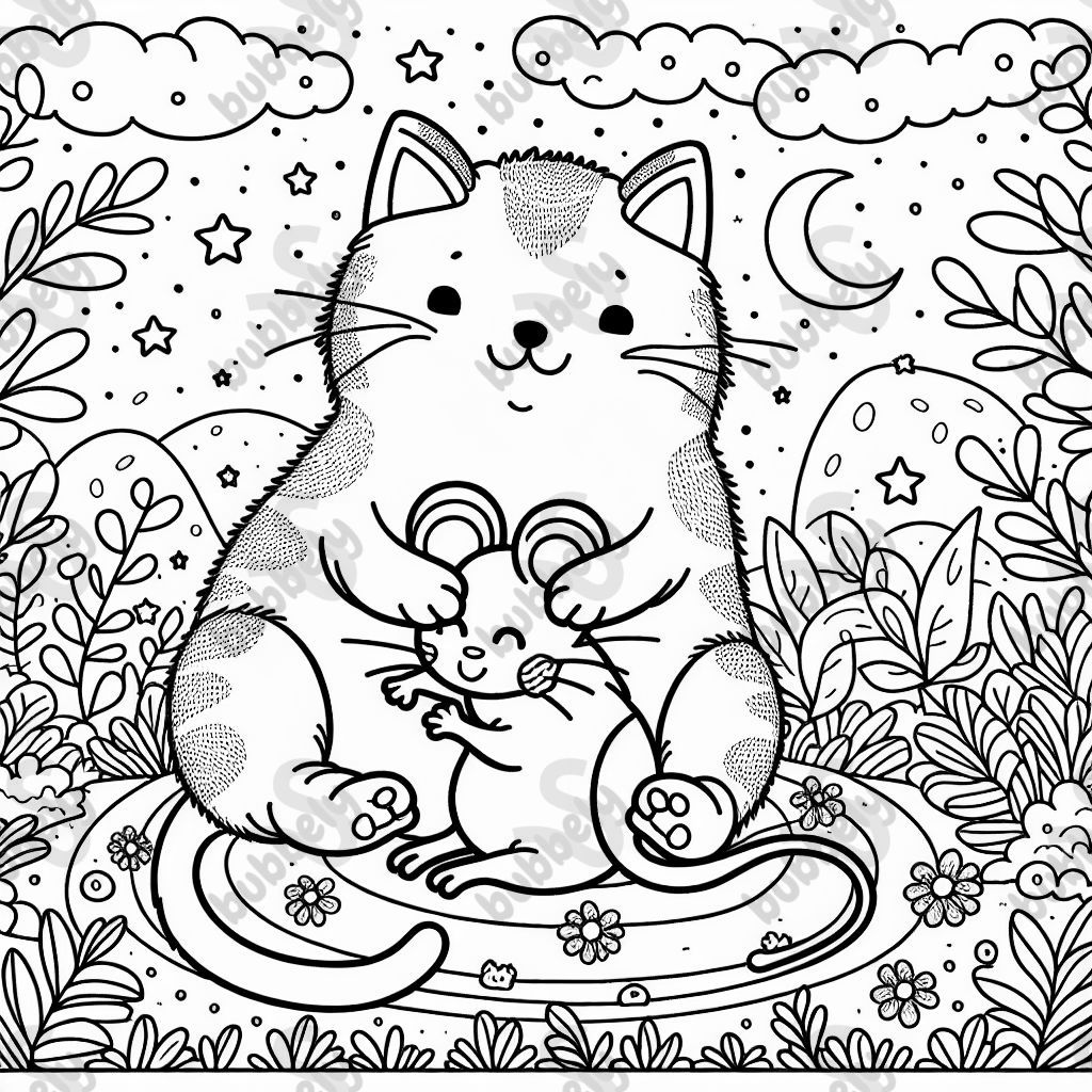 Eine Katze, die eine Maus knuddelt