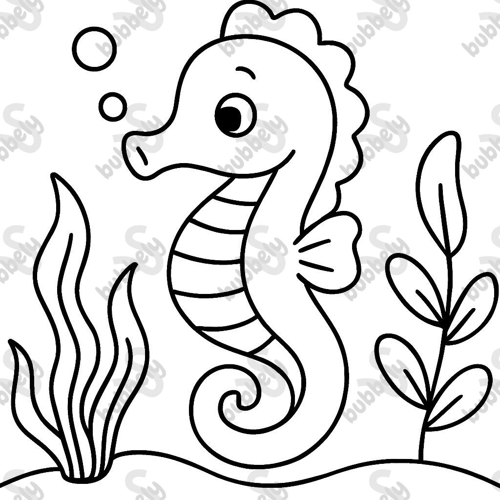 A seahorse underwater with underwater plants
