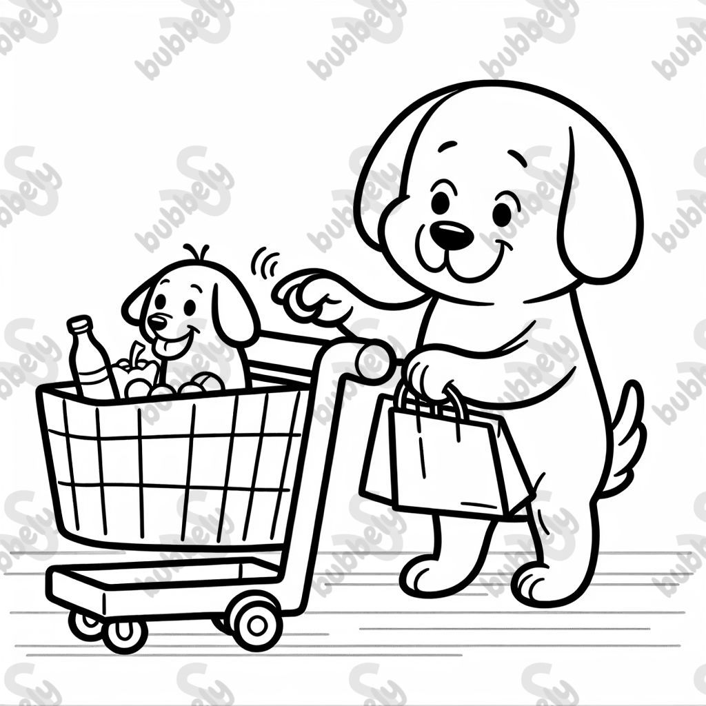 a dog going grocery shopping