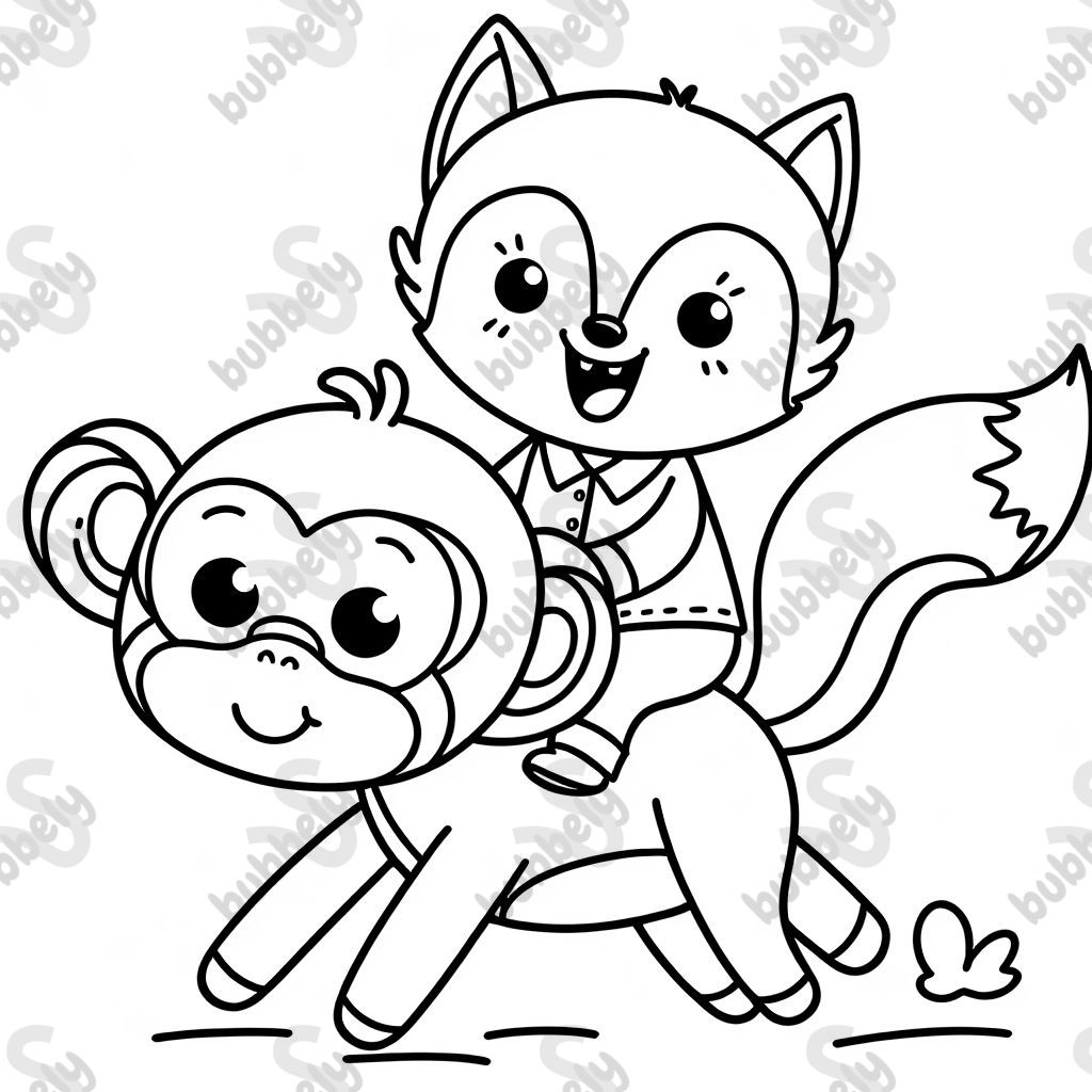 a fox riding a monkey