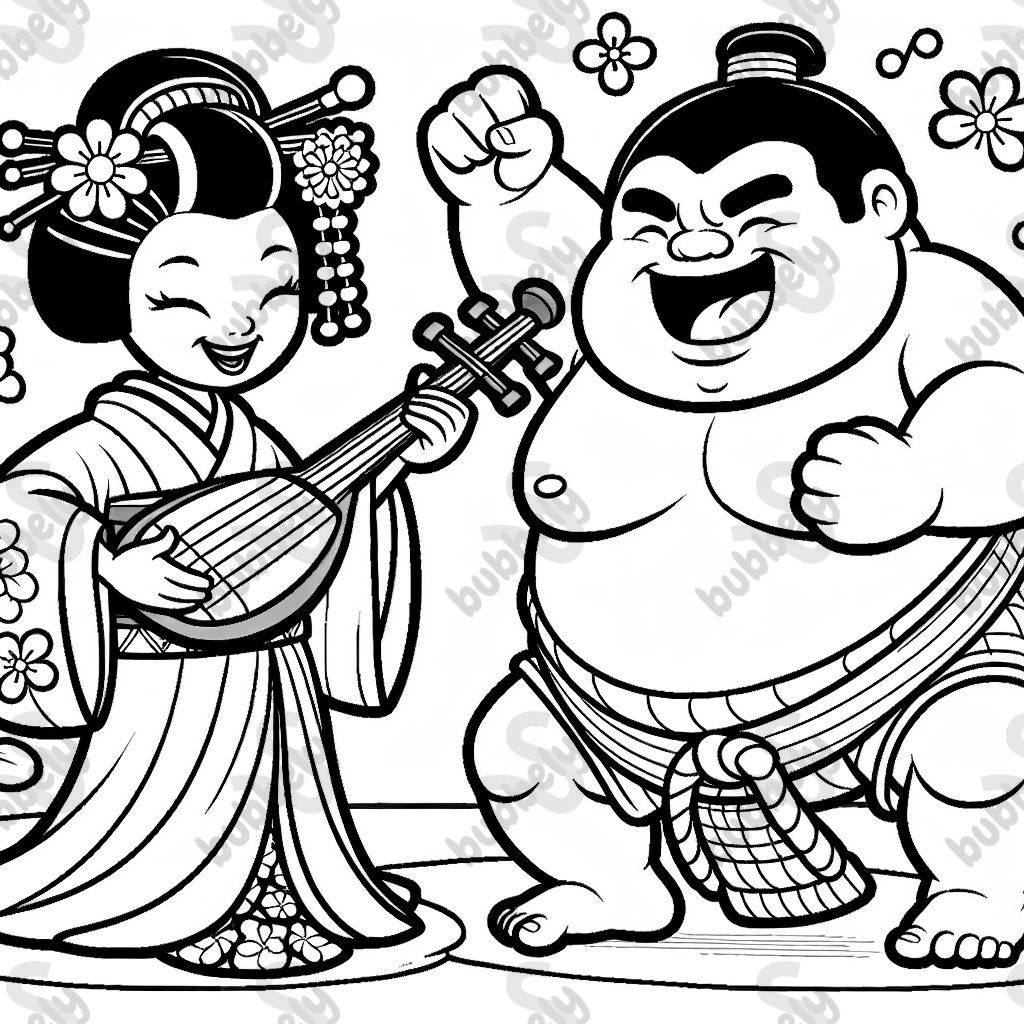 a geisha and sumo wrestler