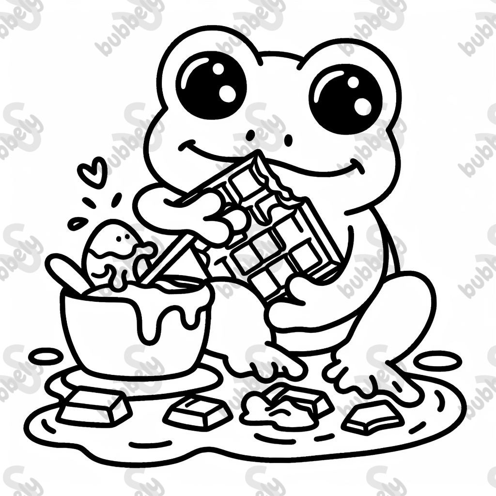 Ein Frosch der Schokolade isst
