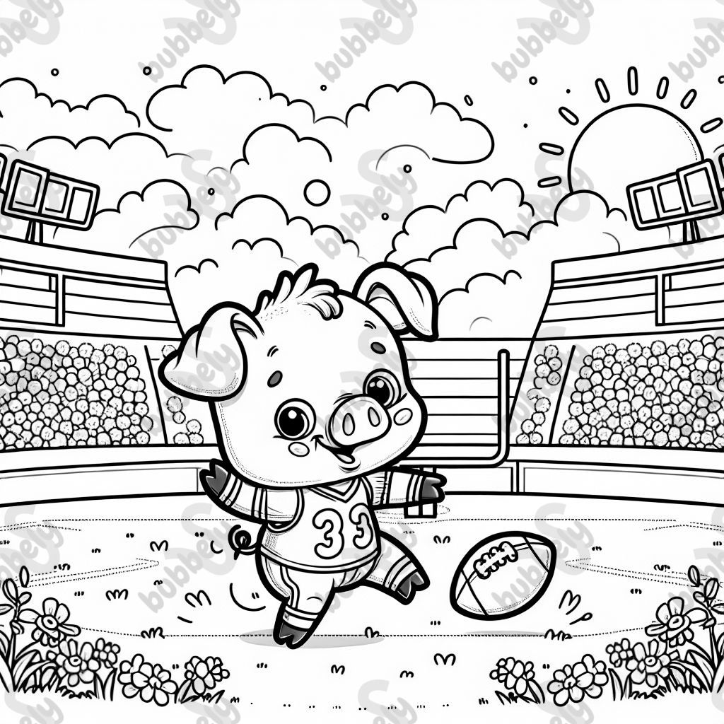 Porco fofo em um estádio de futebol 