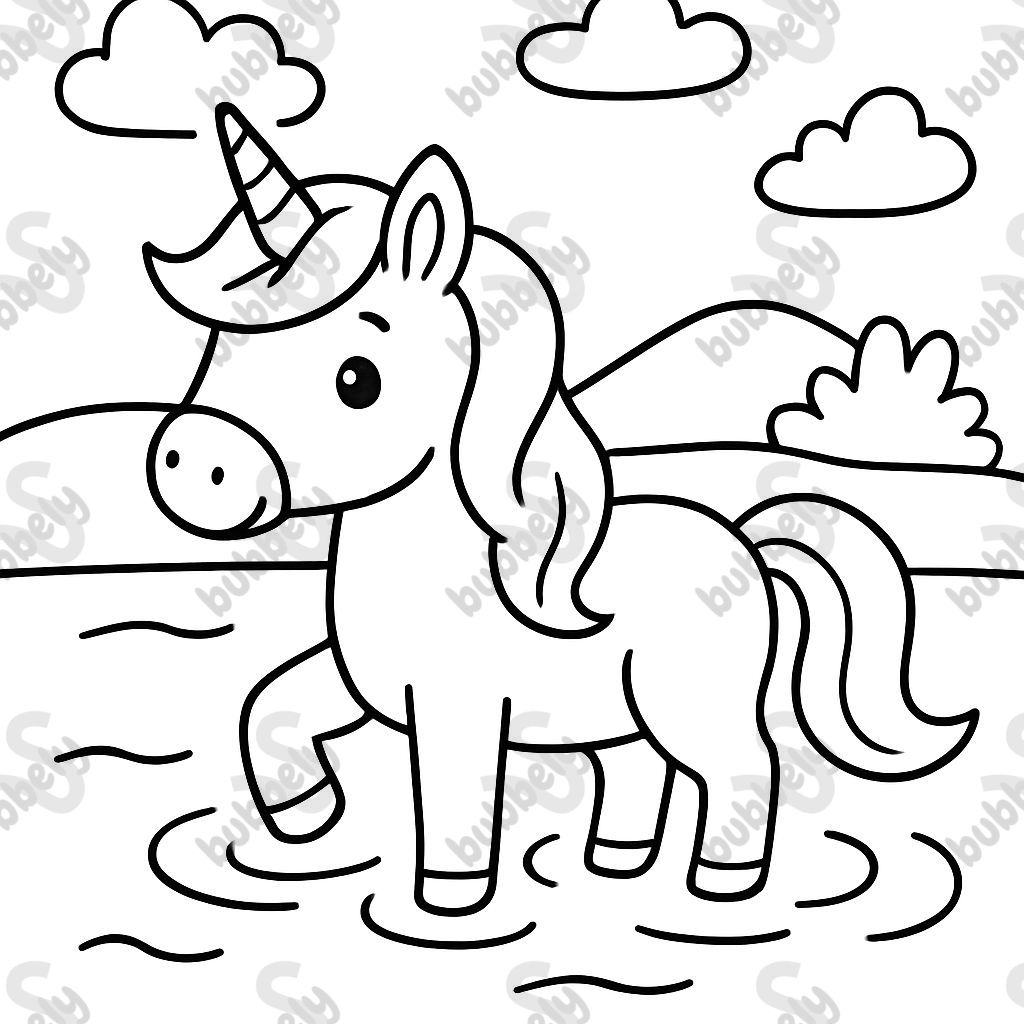 a unicorn standing in water