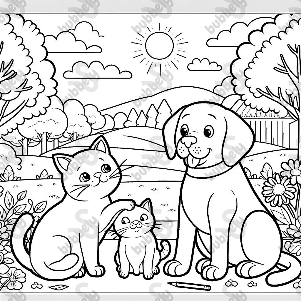 Two cats and a Labrador dog