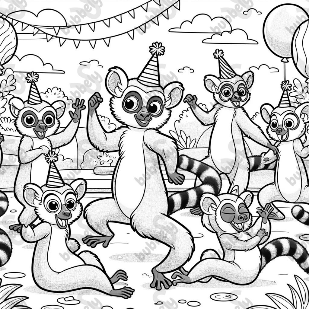 Lemurs doing limbo at an animal party