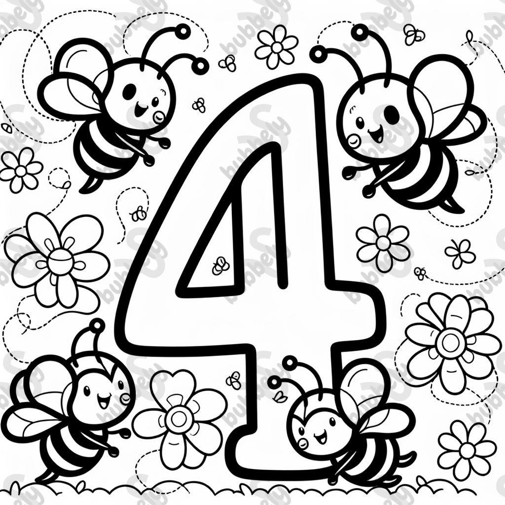 4 bees and number 4