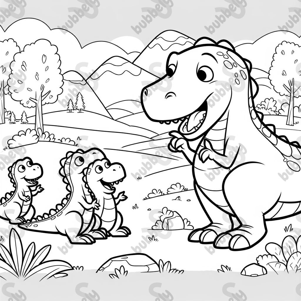 a dinosaur telling a funny joke to other dinosaurs
