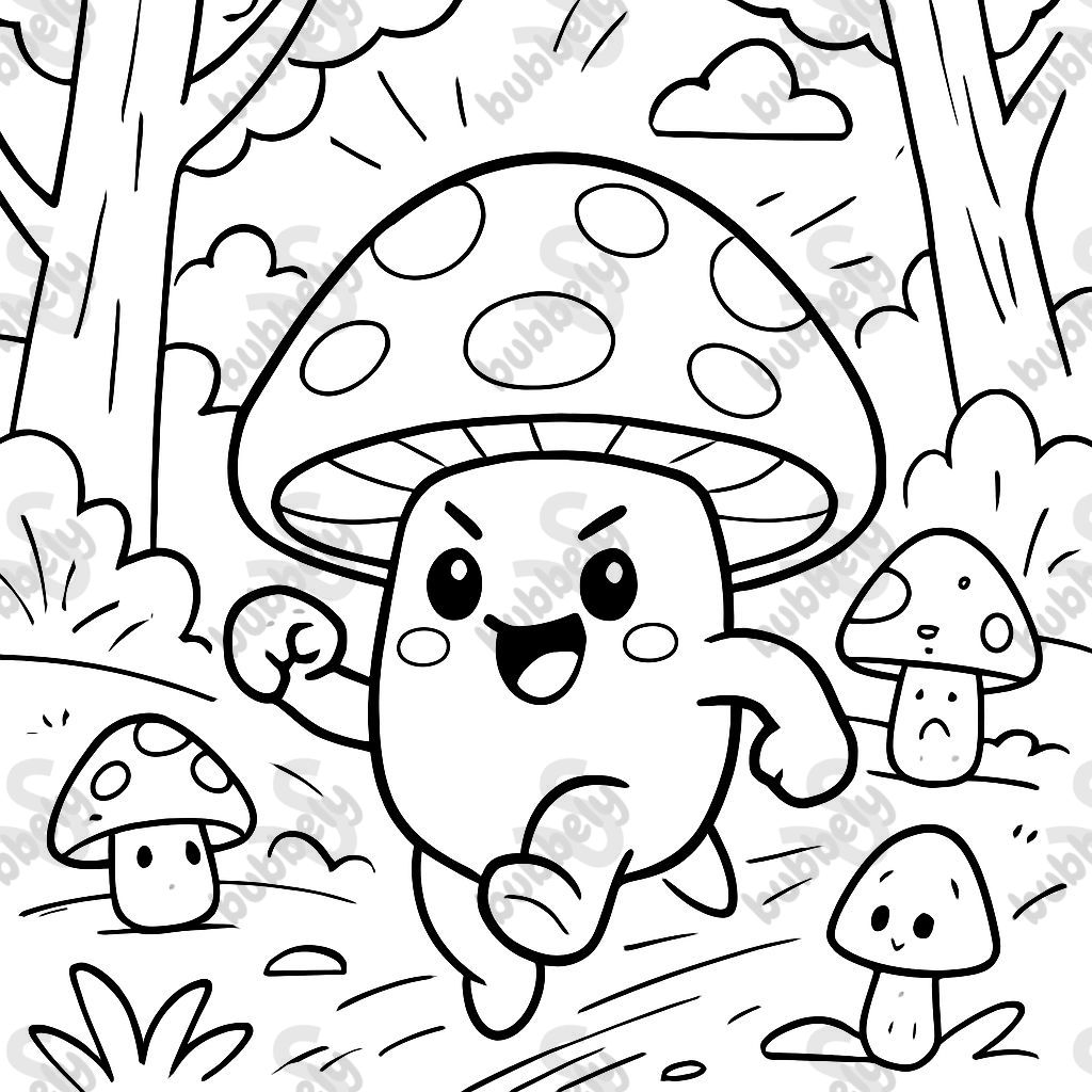 Mushrooms in kawaii style in the forest