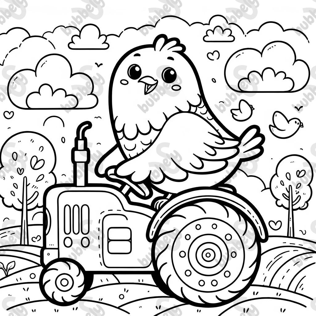 A pigeon driving a tractor