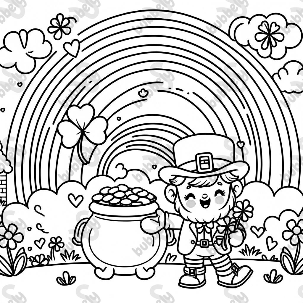 Leprechaun with rainbow and pot of gold