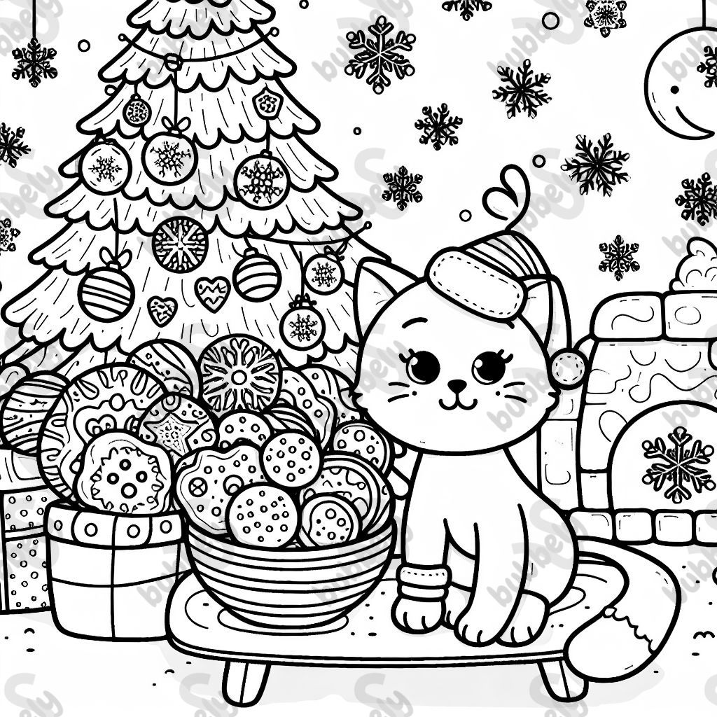 Katze schneeflocken weihnachtskekse verspielt 