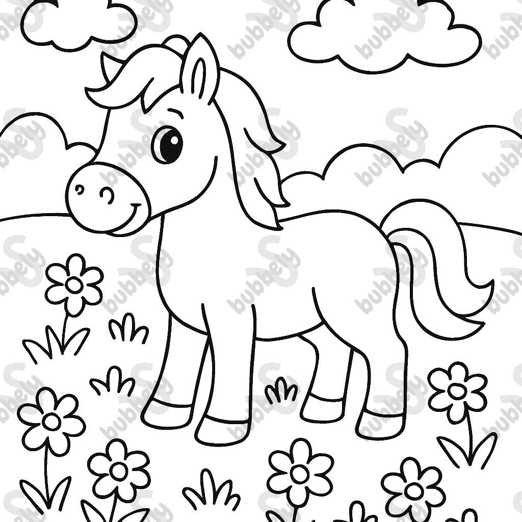 a horse on a flower meadow